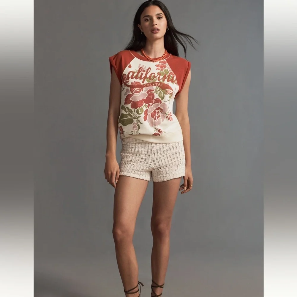 🌺 ANTHROPOLOGIE Pilcro Muscle Sweatshirt Tank in California Poppy Flower Red - Picture 4 of 15